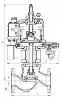 Клапан 521-182.280-06 запорный фланцевый проходной с приводом и ручным управлением Ду 100 Ру 6 