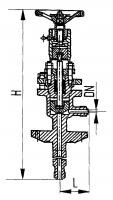 Клапан 521-ЗМ819 запорный штуцерный угловой бортовый сальниковый Ду 25 Ру 40 