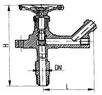 Клапан 521-35.2927 запорный штуцерный угловой с бортовым фланцем бессальниковый Ду 20 Ру 100 
