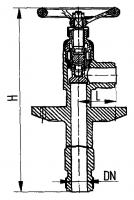 Клапан 521-03.149-1 запорный штуцерный угловой с бортовым фланцем Ду 15 Ру 200 