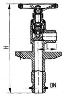 Клапан 521-03.521-01 запорный штуцерный угловой с бортовым фланцем Ду 25 Ру 64 