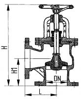 Клапан 522-35.1601 невозвратно-запорный фланцевый угловой сальниковый Ду 150 Ру 64 
