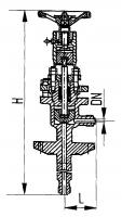 Клапан 521-ЗМ824 запорный штуцерный угловой бортовый сальниковый Ду 6 Ру 100 
