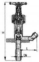 Клапан 521-03.451 запорный штуцерный угловой с бортовым фланцем бессальниковый Ду 20 Ру 100 