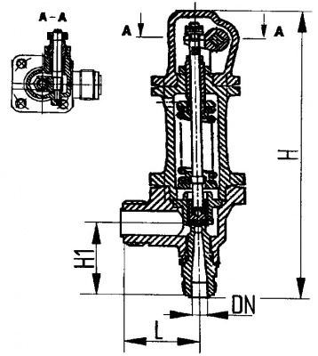Клапан 524-35.2463-05 предохранительный штуцерный угловой с принудительным подрывом Ду 20 Py 6 