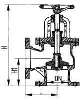 Клапан 522-35.1828 невозвратно-запорный фланцевый угловой сальниковый Ду 125 Ру 40 