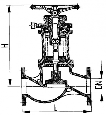 Клапан 522-35.1710 невозвратно-запорный фланцевый проходной сильфонный Ду 50 Ру 10 