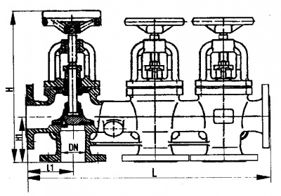 Коробка 526-03.087 трехклапанная запорная фланцевая с уплотнением запорного органа металл по металлу сальниковая Ду 125 Py 6 