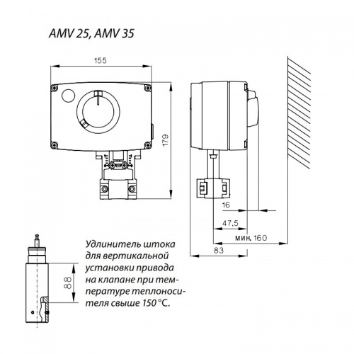 Электропривод AMV 25 SD для клапанов VF 3, VRB 2/3, VRG 2/3, VFS 3 (Ду 15-50), ход 15, 230В, Danfoss 082H3037 