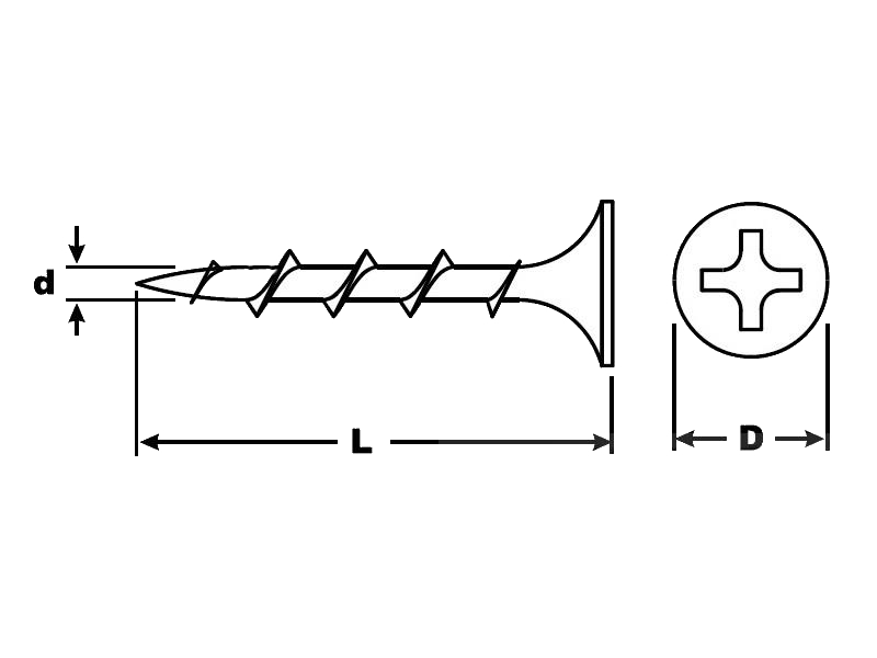 Саморезы с потайной головкой, крестообразным шлицем Phillips 2, острым наконечником, крупная резьба,оксидированные (КНР) 