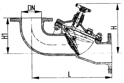 Захлопка 529-03.073 путевая фланцевая угловая Ду 100 Py 10 