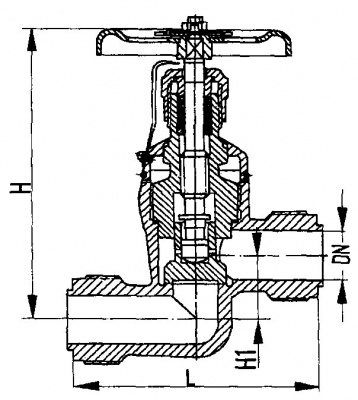 Клапан 522-35.1071 невозвратно-запорный штуцерный проходной сальниковый Ду 15 Ру 25 