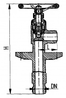 Клапан 521-И45 запорный штуцерный угловой с бортовым фланцем Ду 32 Ру 200 