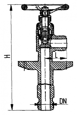 Клапан 521-И42 запорный штуцерный угловой с бортовым фланцем Ду 15 Ру 200 