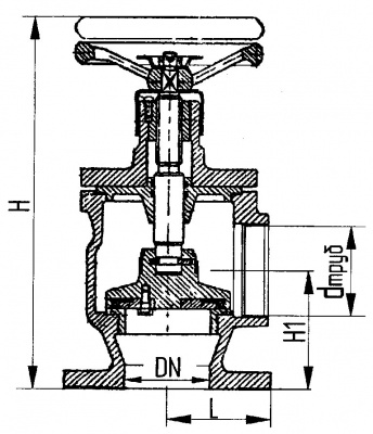 Клапан 595-35.087 запорный фланцевый концевой пожарный угловой Ду 50 Ру 10 