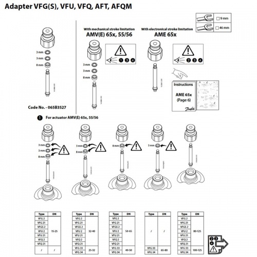 Адаптер удлинитель штока для клапанов VFG(S) Ду 150-250, Danfoss 065B3527 