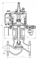 Клапан 521-182.195 запорный фланцевый проходной с приводом и ручным управлением Ду 80 Ру 6 