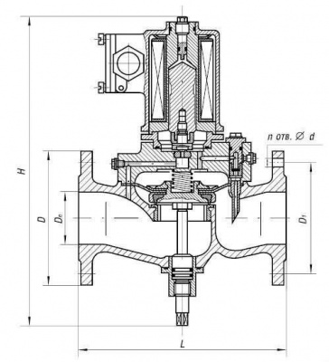 Клапан ИТШЛ.492185.001-04 запорный проходной фланцевый с электромагнитным и ручным приводом Ду 80 Ру 10 